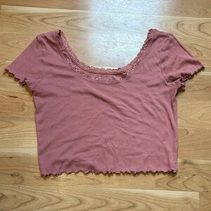 Women's Pink Lace Trim Top